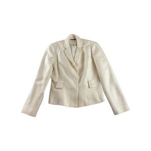 Calvin Klein Ivory Textured Blazer Jacket Women's Size 4 Single Breasted Pockets